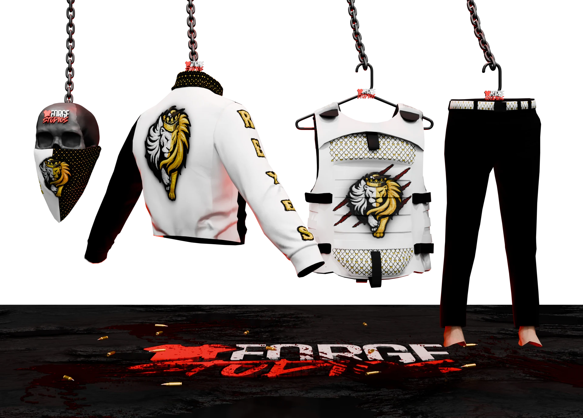 White and black outfit with gold tiger emblems – FiveM faction clothing for GTA RP (Reyes)