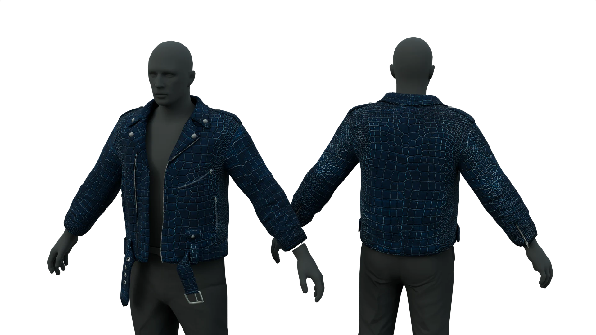 Blue reptile-pattern jacket, front and back – FiveM 3D clothing asset (Gator Jacket)