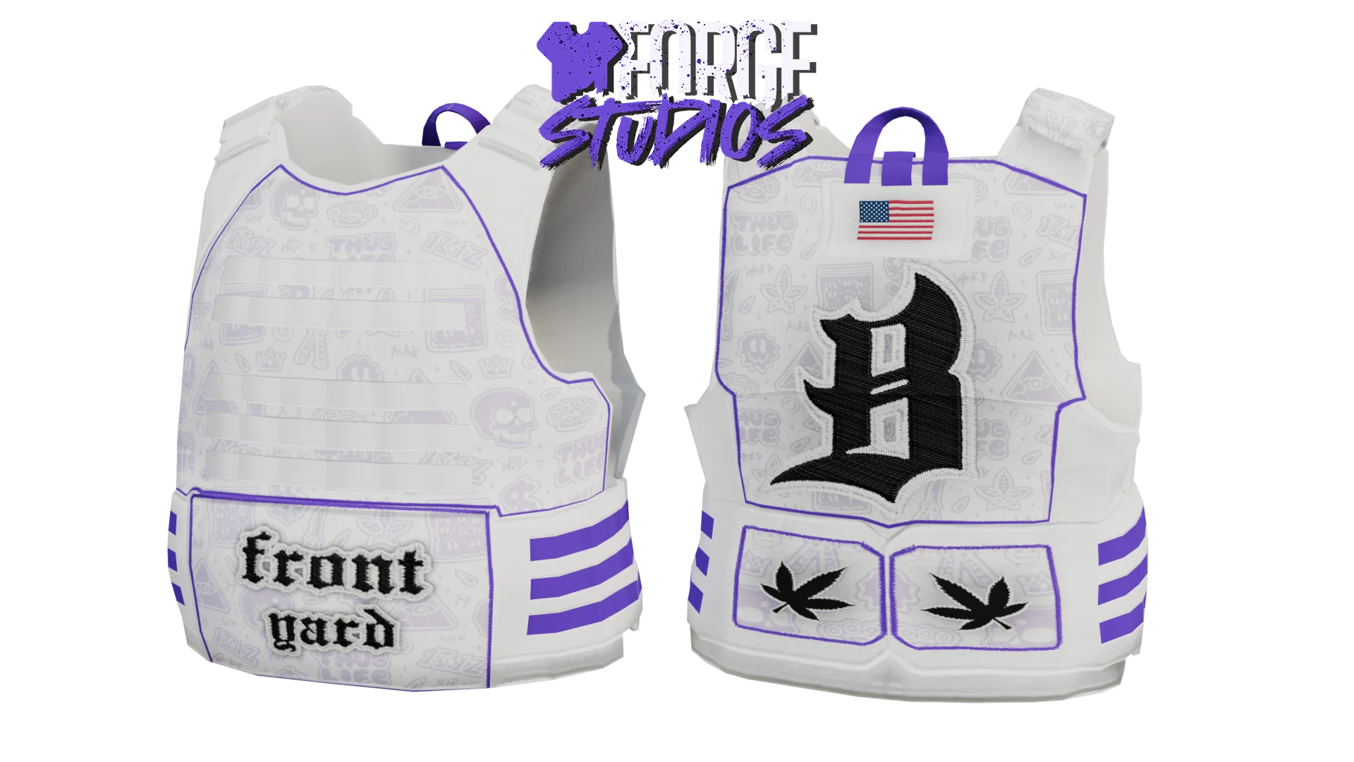 White tactical vest with purple trim and black emblem – FiveM gang clothing for GTA RP (Ballas)