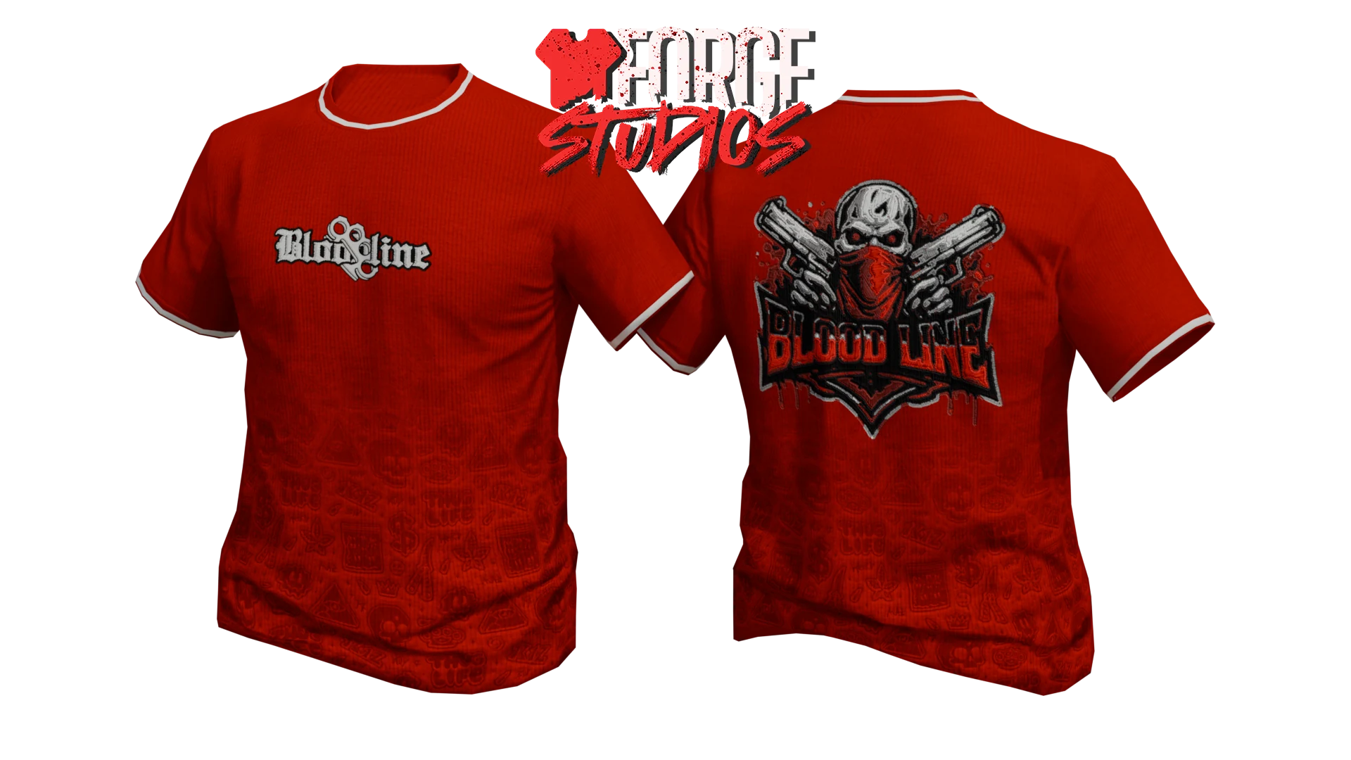 Red graphic T-shirt with white trim – FiveM gang clothing for GTA RP (Bloodline 2.0)