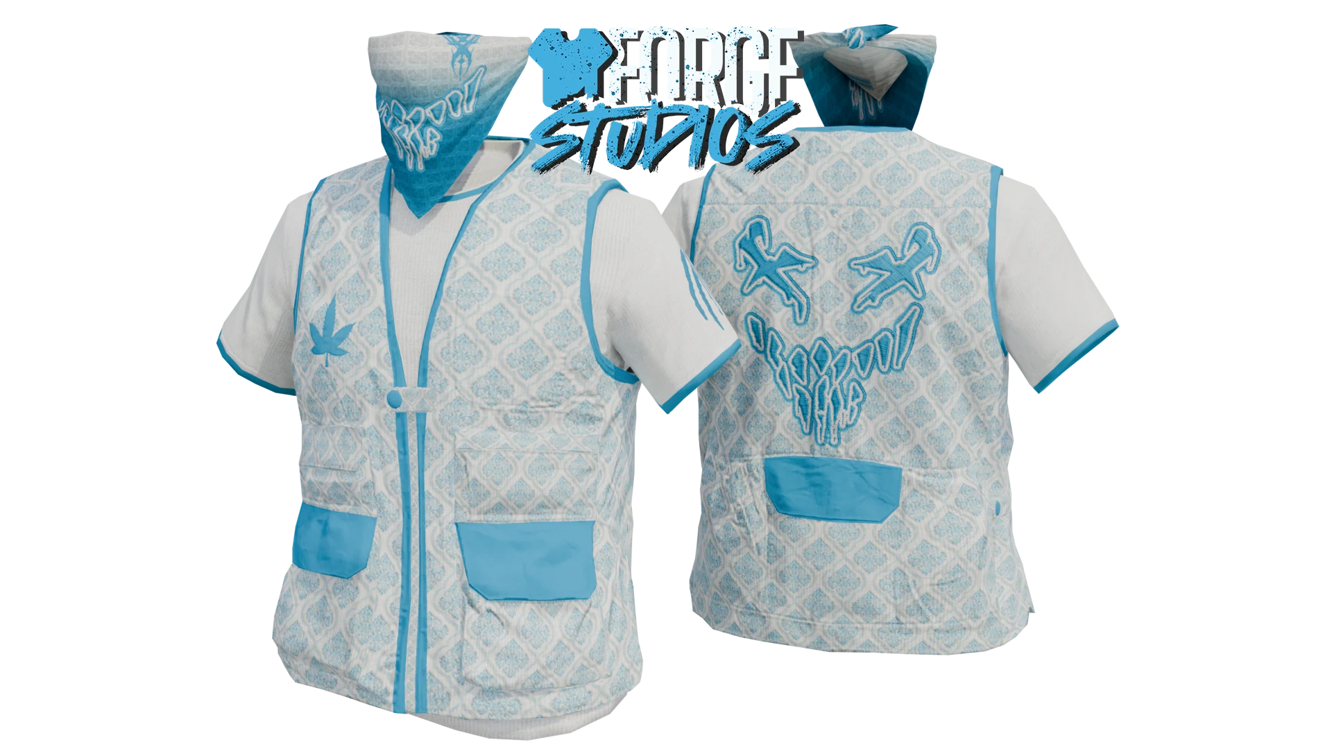 White utility vest over a T-shirt with blue details – FiveM gang clothing for GTA RP (Neighbourhood)