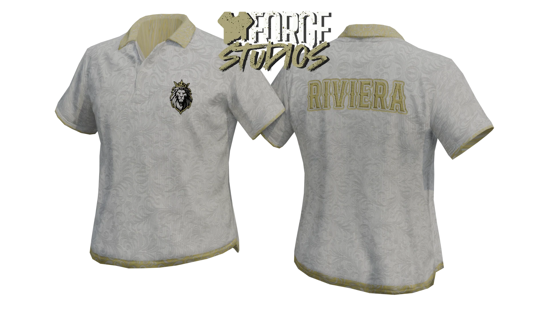 White polo shirt with cream collar – FiveM mafia and cartel clothing (Riviera)