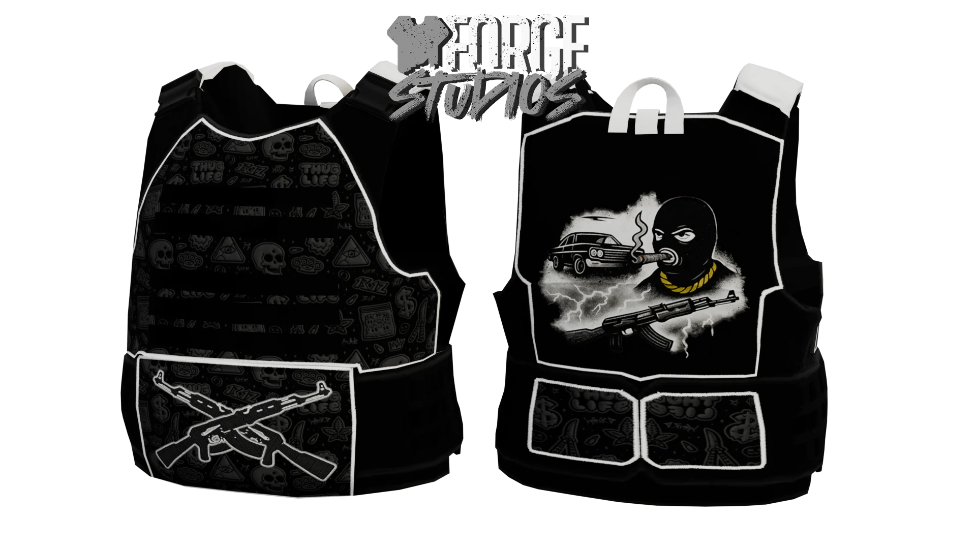 Black tactical vest with white graphics – FiveM gang clothing for GTA RP (Internationals)