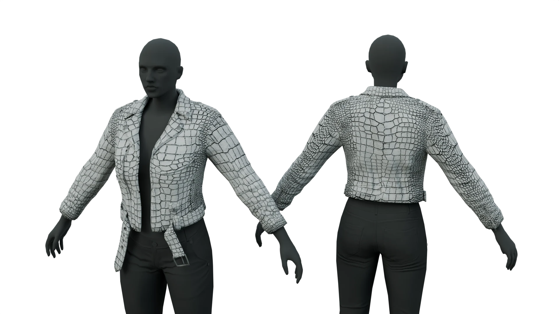 White reptile-pattern jacket, fitted version – FiveM 3D clothing asset (Gator Jacket)