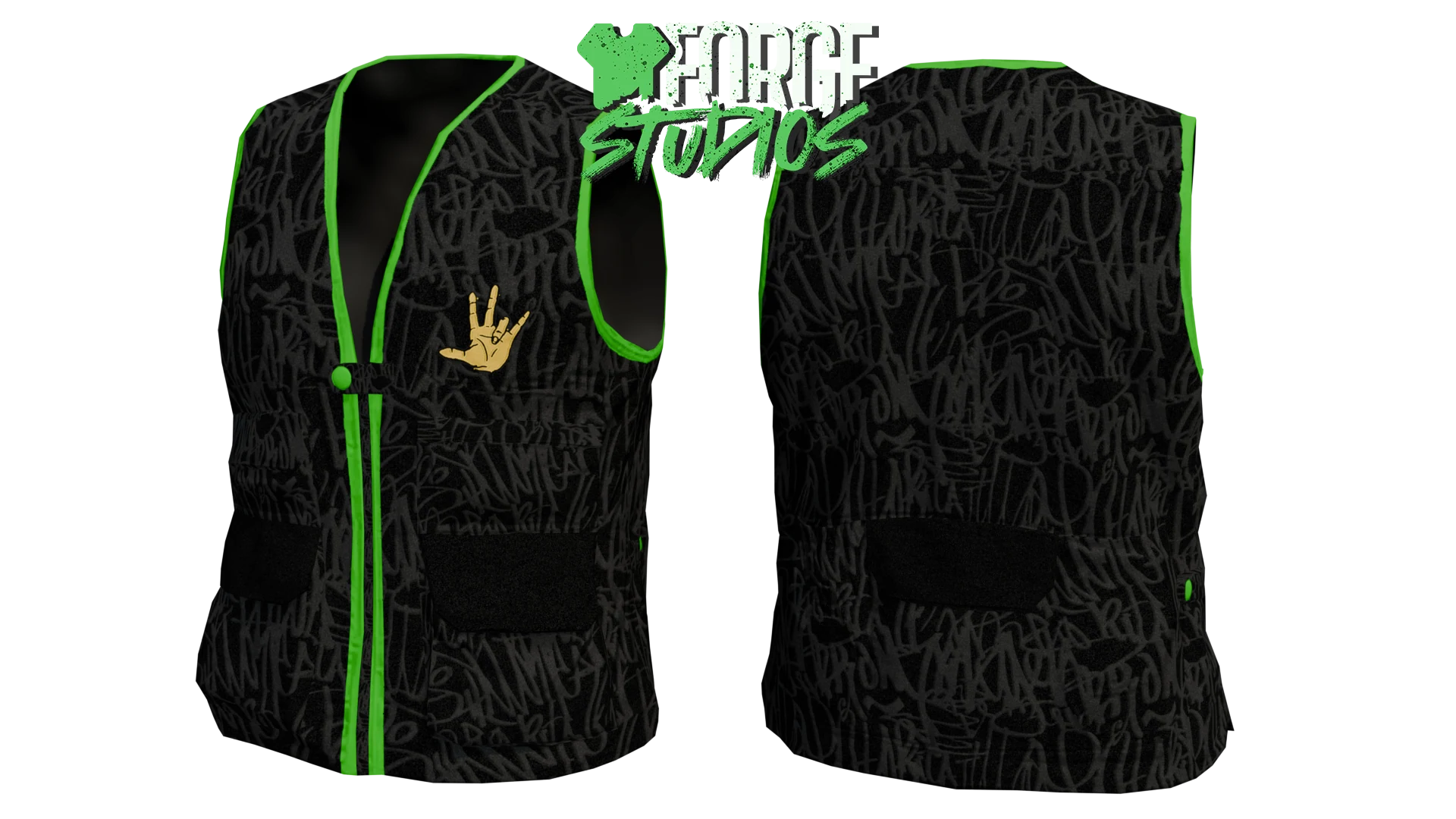 Black utility vest with green trim – FiveM gang clothing for GTA RP (7th Yards)
