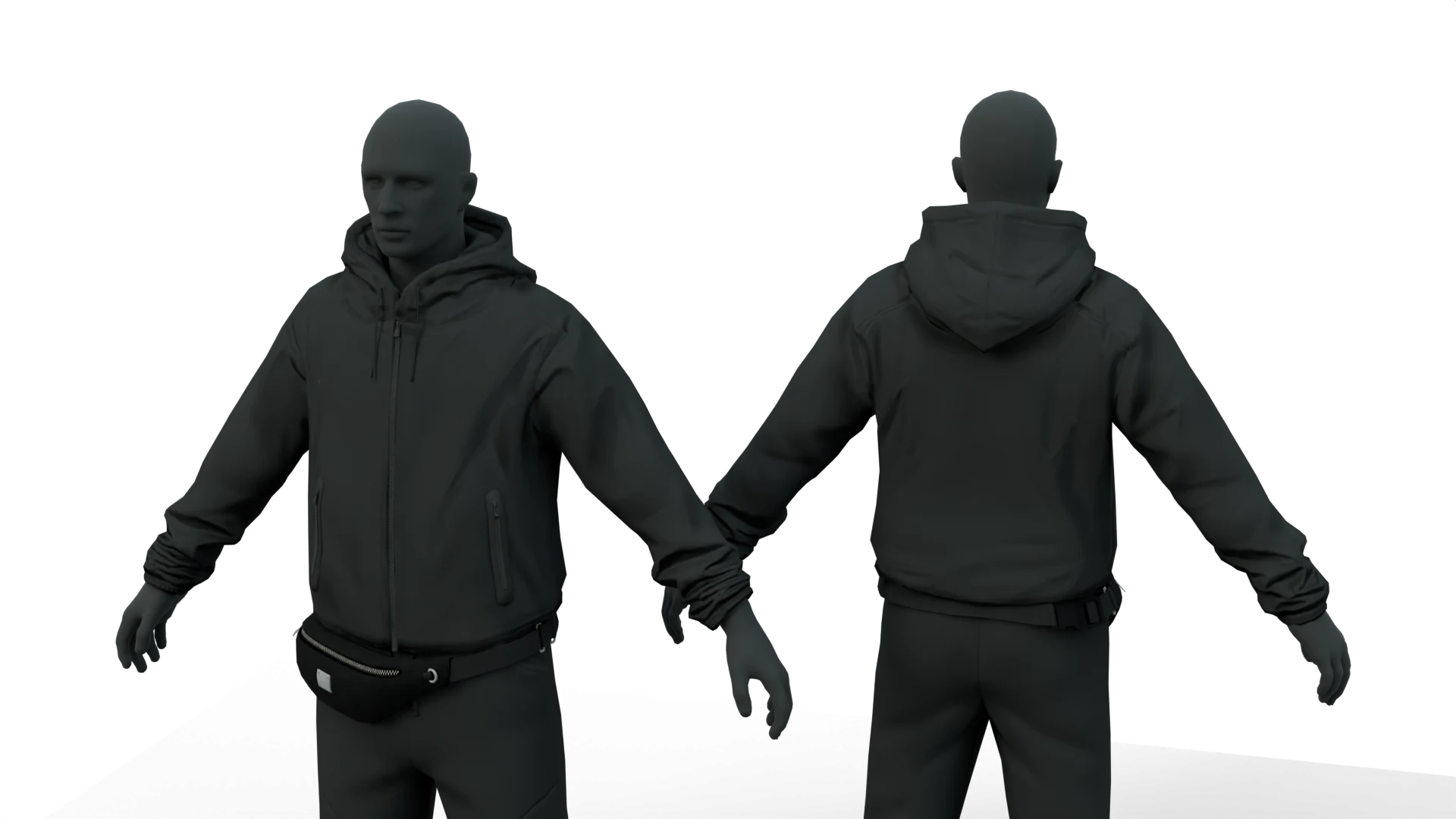 Black waist bag, front and back – FiveM 3D clothing asset (Waist & Belly Bags)