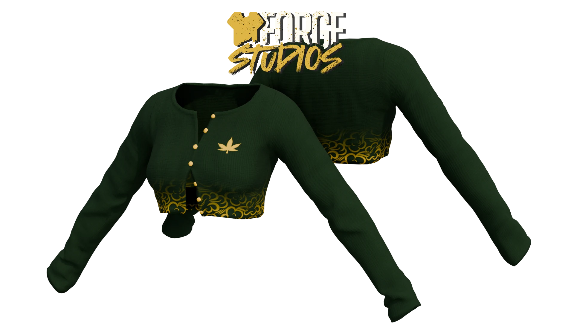 Dark green cropped long-sleeve top with yellow hem – FiveM gang clothing for GTA RP (Public Enemies)