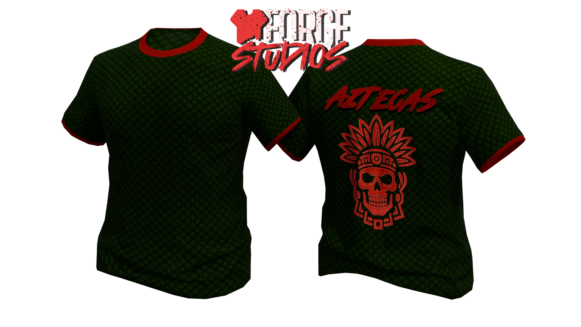 Dark green T-shirt with red skull graphic – FiveM gang clothing for GTA RP (Aztecas)