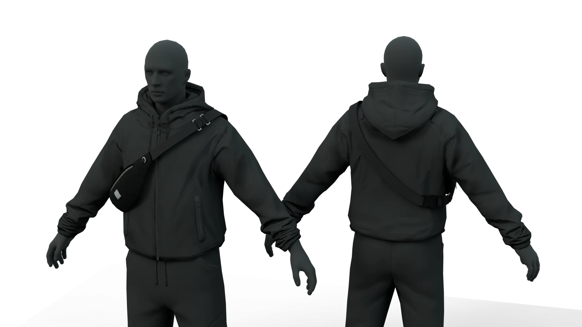 Black crossbody bag worn across the chest – FiveM 3D clothing asset (Waist & Belly Bags)