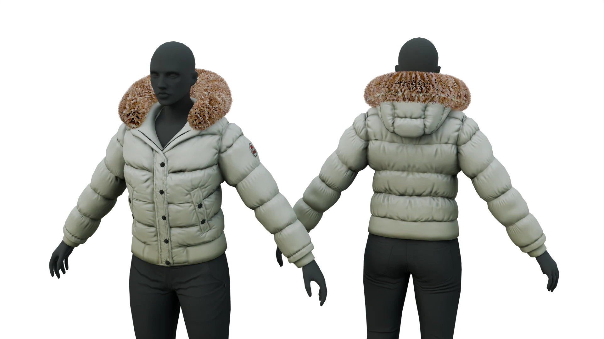 White puffer jacket, front and back – FiveM 3D clothing asset (Puffer Jacket)