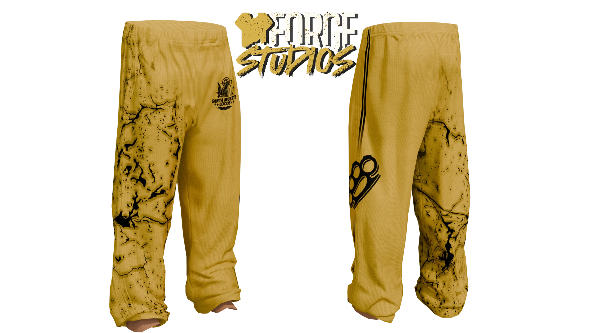 Yellow trousers with black graphics – FiveM gang clothing for GTA RP (Muertos Locos)