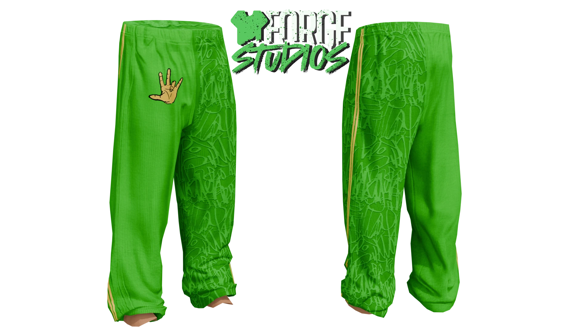 Green patterned joggers, front and back – FiveM gang clothing for GTA RP (7th Yards)