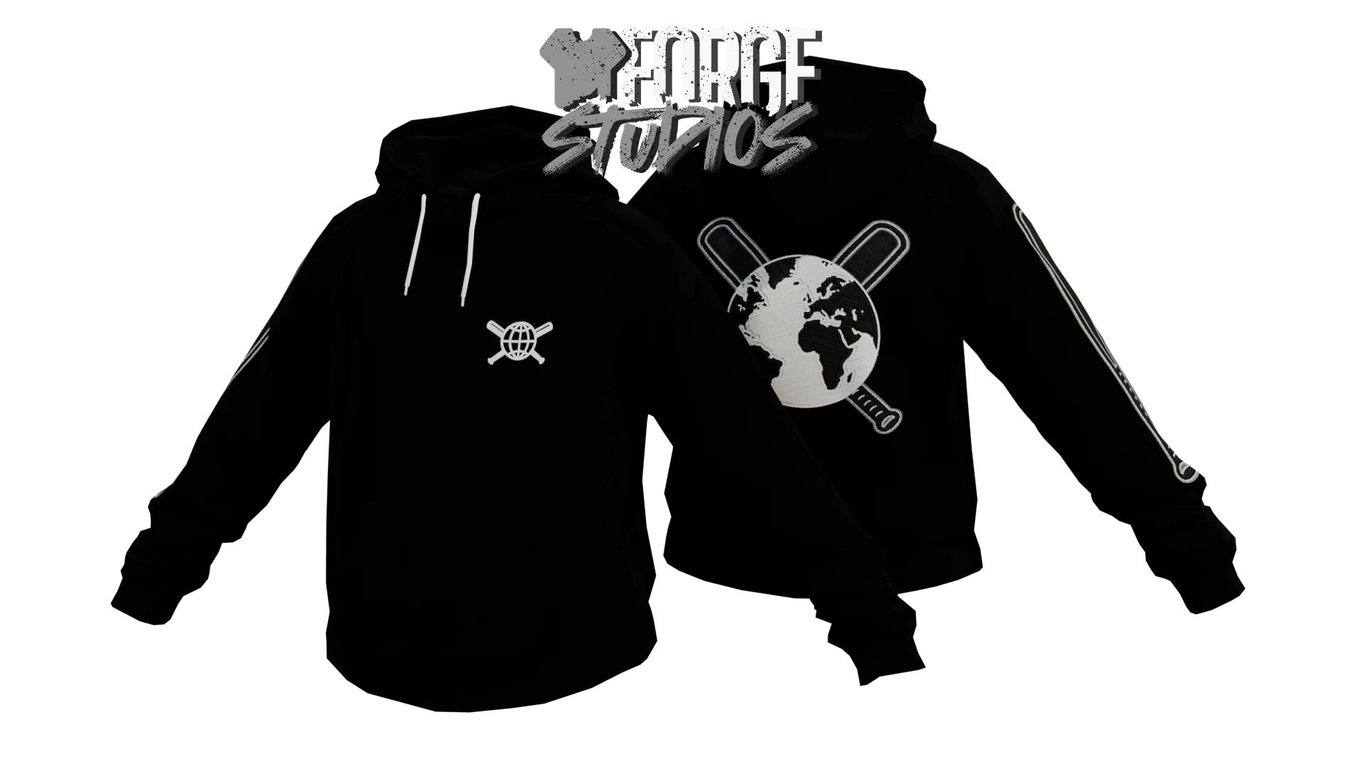 Black hoodie with white back graphic – FiveM gang clothing for GTA RP (Internationals)