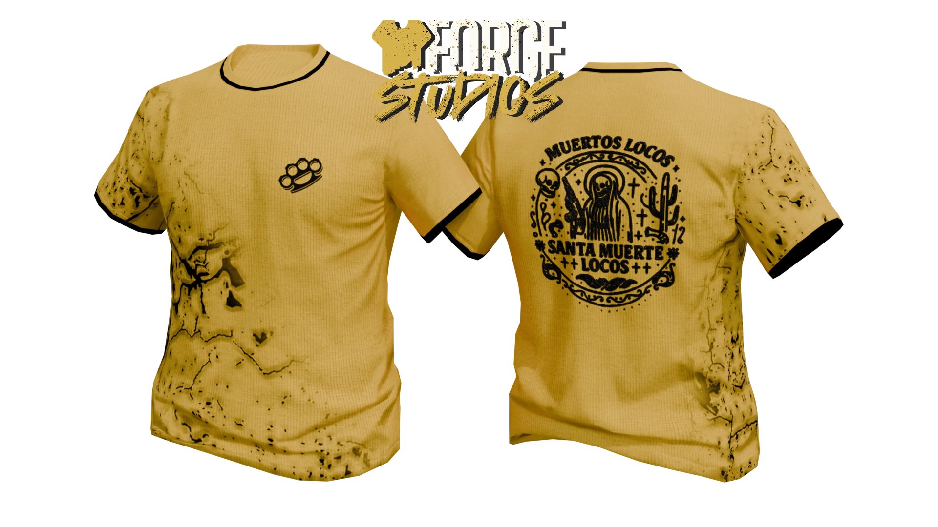 Yellow T-shirt with black back graphic – FiveM gang clothing for GTA RP (Muertos Locos)